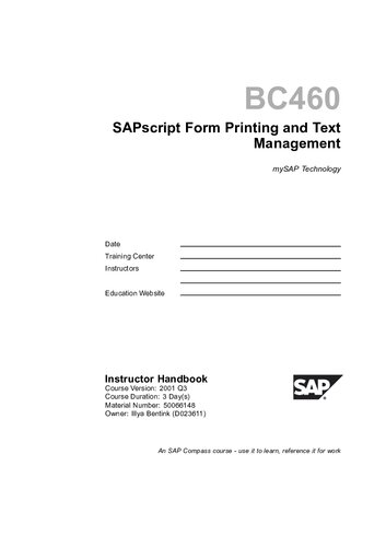 Bc460 Sapscript Form Printing And Text Management Sap Technology
