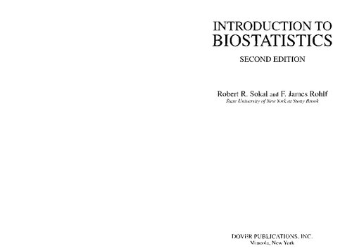 Introduction To Biostatistics Second Edition Dover Books On Mathematics 2nd Edition Robert R Sokal