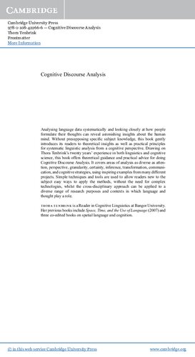 Cognitive Discourse Analysis An Introduction Thora Tenbrink