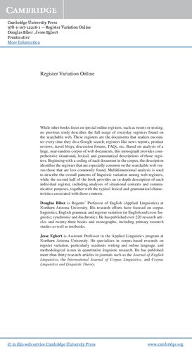 Register Variation Online Douglas Biber Jesse Egbert