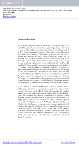 Dangerous Crossings Race Species And Nature In A Multicultural Age Claire Jean Kim