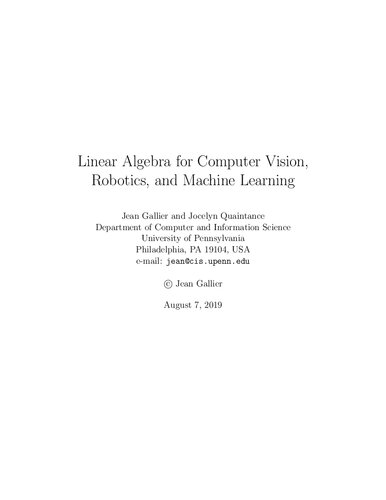 Linear Algebra For Computer Vision Robotics And Machine Learning Gallier J