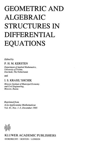 Geometric And Algebraic Structures In Differential Equations 1995th Edition Ph Kersten Editor