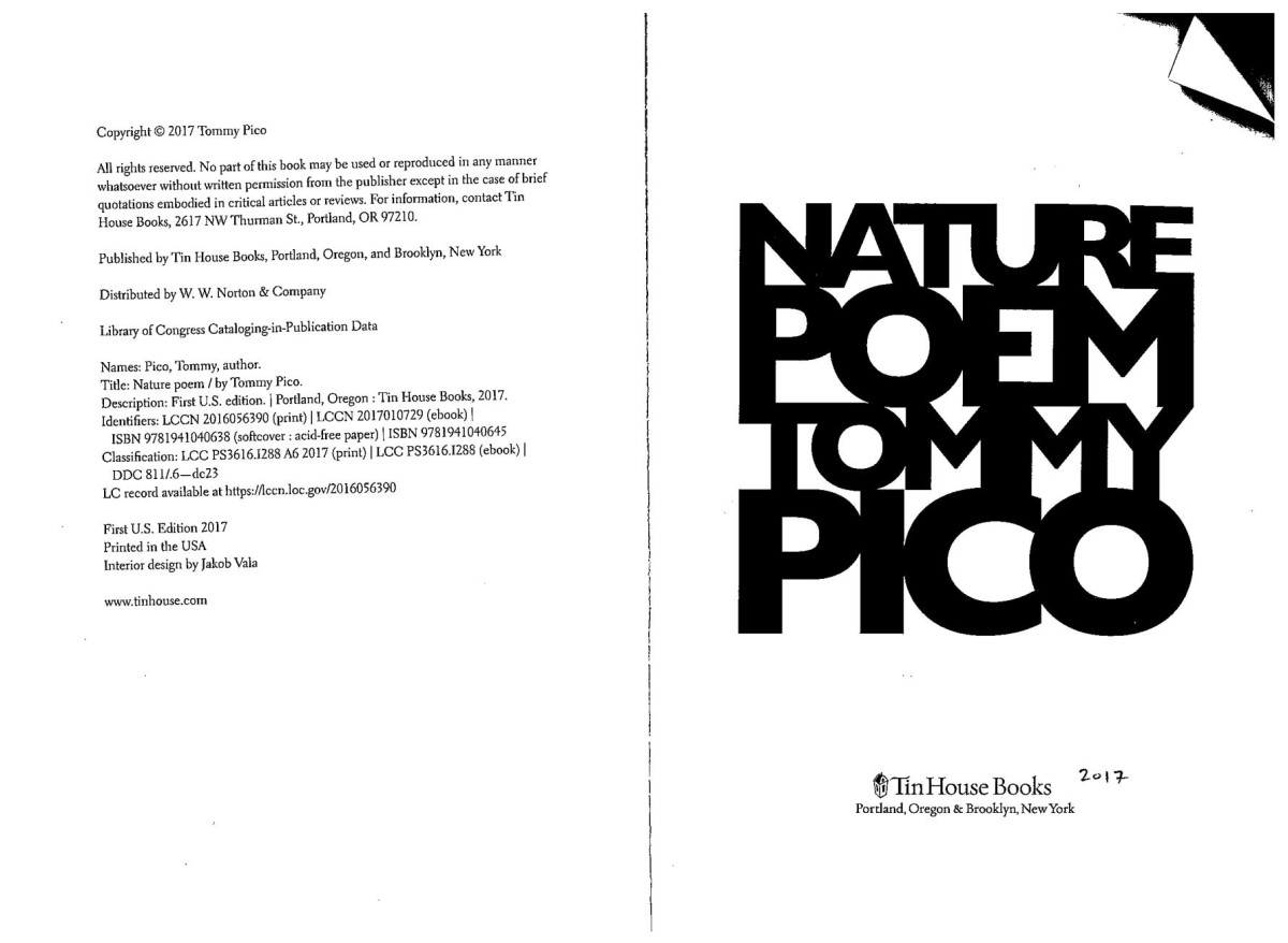 Nature Poem 1st Edition Tommy Pico