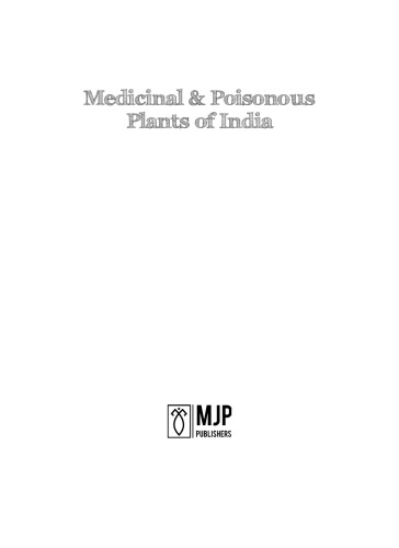Medicinal Poisonous Plants Of India Alagesaboopathi C