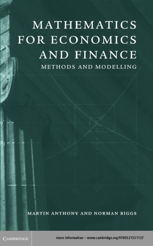 Mathematics For Economics And Finance Methods And Modelling 22nd Print Anthony Martin