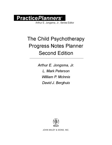 The Child Psychotherapy Progress Notes Planner 2nd Ed Berghuis