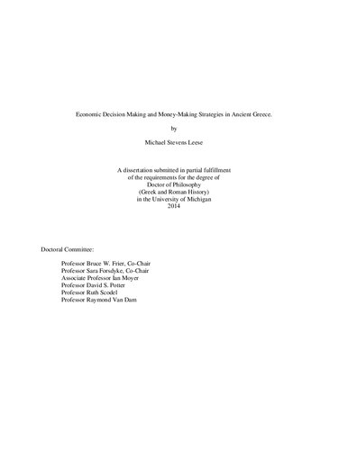 Economic Decision Making And Moneymaking Strategies In Ancient Greece Michael Stevens Leese