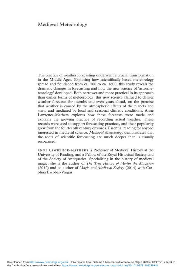 Medieval Meteorology Forecasting The Weather From Aristotle To The Almanac Anne Lawrencemathers