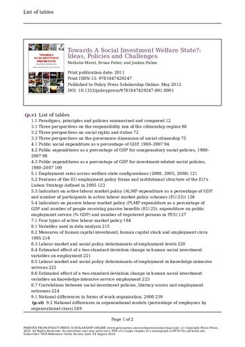 Towards A Social Investment Welfare State Ideas Policies And Challenges Nathalie Morel Editor