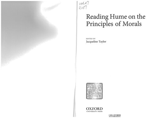 Reading Hume On The Principles Of Morals Jacqueline Taylor Editor