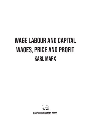 Wage Labour And Capital Value Price And Profit Karl Marx
