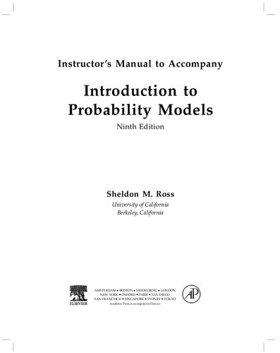 Instructors Manual To Accompany Introduction To Probability Models 9th Edition Sheldon M Ross