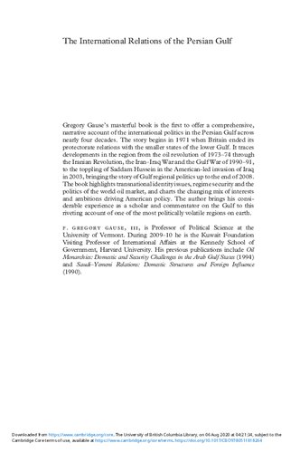 The International Relations Of The Persian Gulf F Gregory Gause