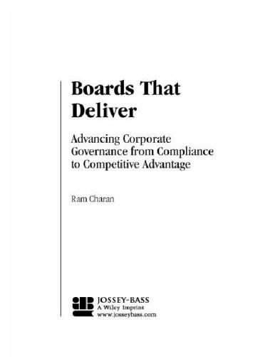 Boards That Deliver Advancing Corporate Governance From Compliance To Competitive Advantage Charan