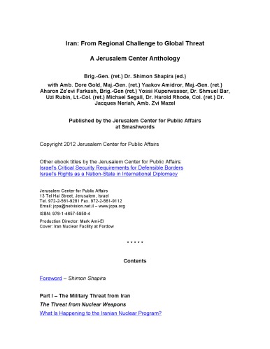 Iran From Regional Challenge To Global Threat A Jerusalem Center Anthology Gold