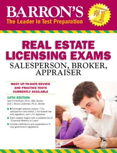 Barrons Real Estate Licensing Exams Salesperson Broker Appraiser 10th Edition Friedman