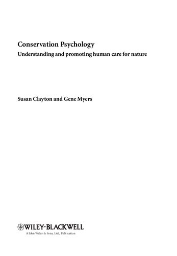 Conservation Psychology Understanding And Promoting Human Care For Nature 1st Edition Susan Clayton