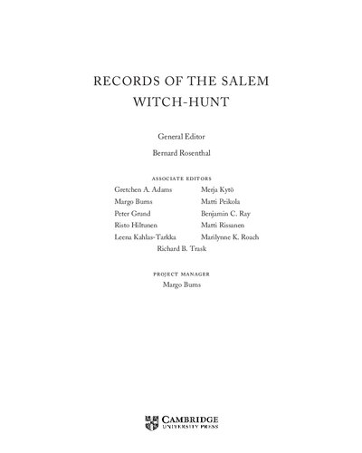 Records Of The Salem Witchhunt Bernard Rosenthal