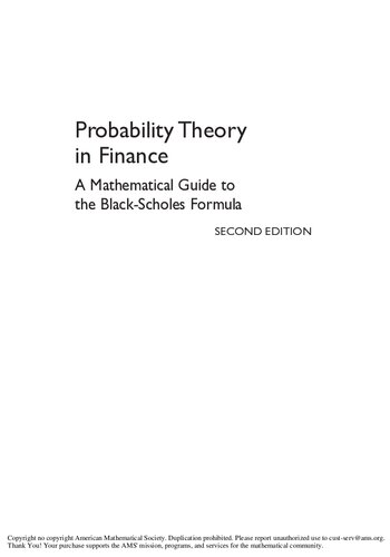Probability Theory In Finance Second Sean Dineen