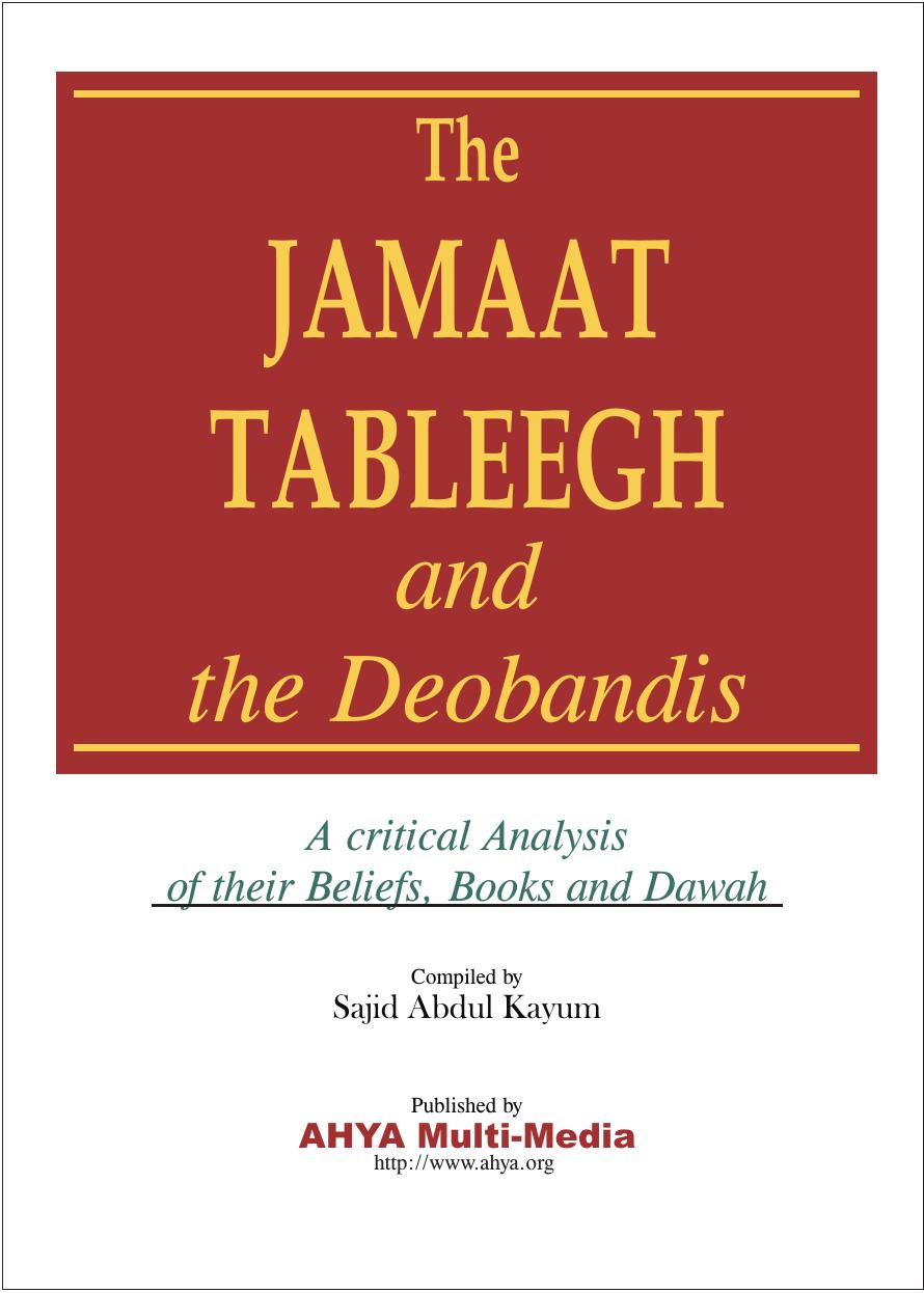 The Jamaat Tableegh And The Deobandis A Critical Analysis Of Their Beliefs Books And Dawah Pdf Version 102 Sajid Abdul Kayum