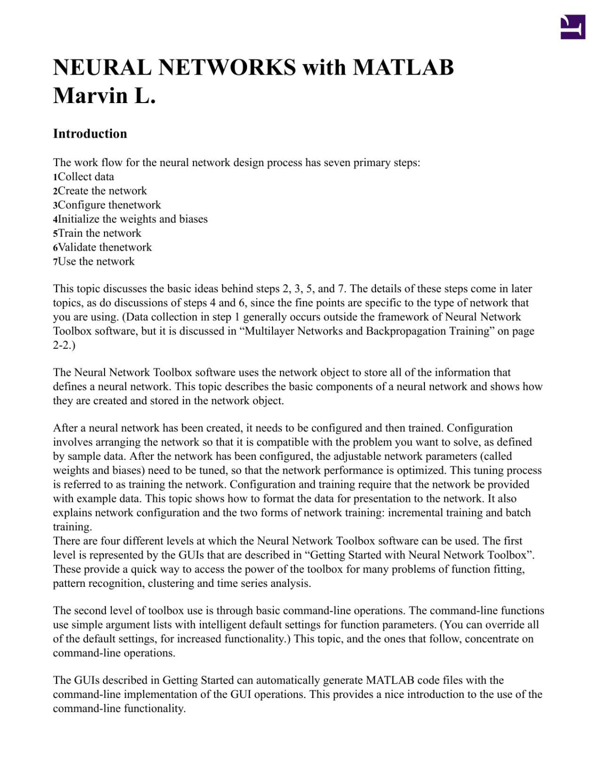 Neural Networks With Matlab L Marvin
