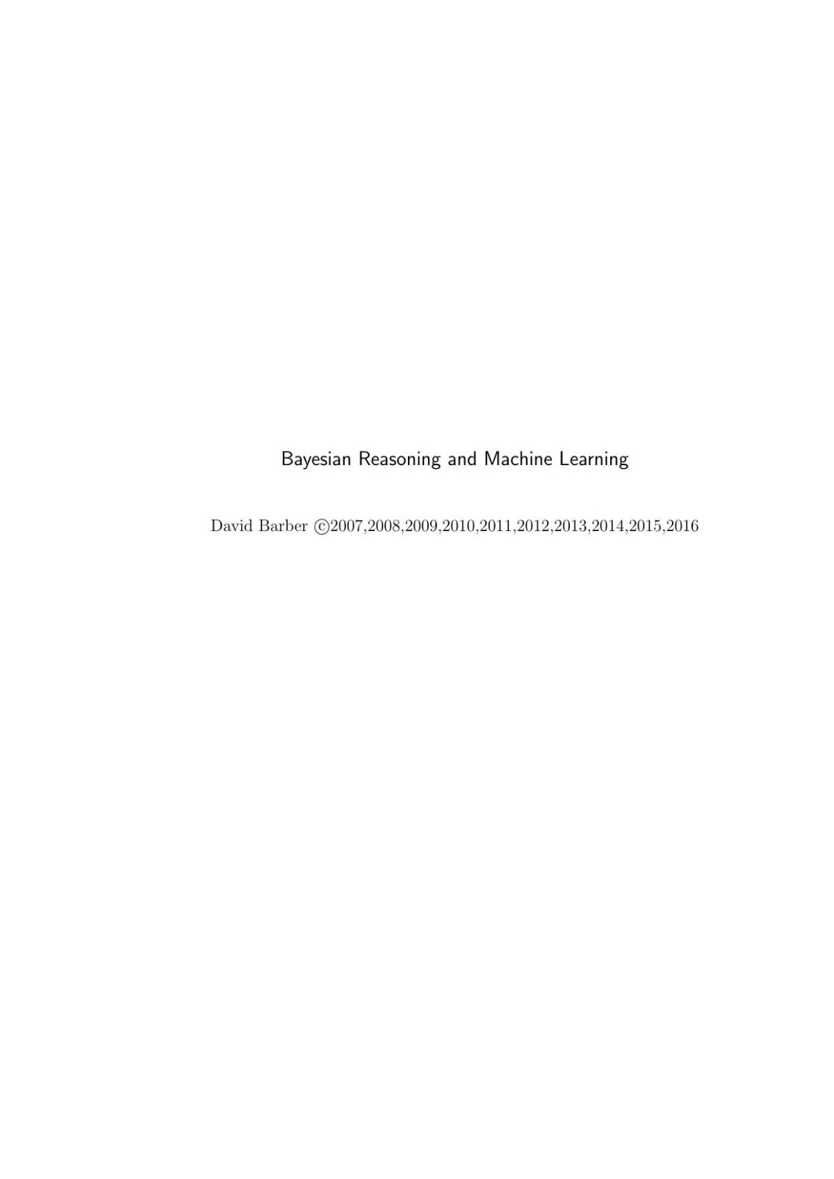 Bayesian Reasoning And Machine Learning David Barber