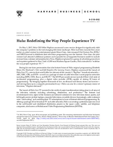 Hulu Redefining The Way People Experience Tv Henry W Mcgee
