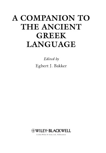 A Companion To The Greek Language Bakker Egbert J