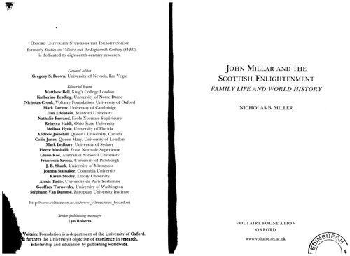 John Millar And The Scottish Enlightenment Family Life And World History Nicholas B Miller