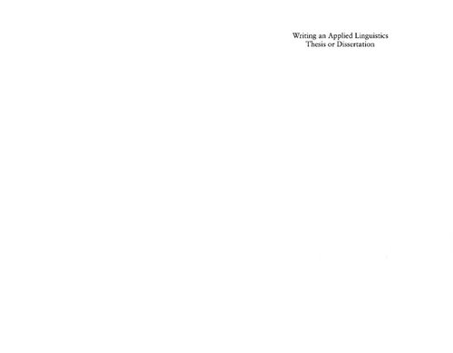 Writing An Applied Linguistics Thesis Or Dissertation A Guide To Empirical Research John Bitchener