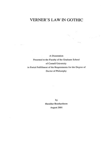 Verners Law In Gothic Bernhardsson Haraldur