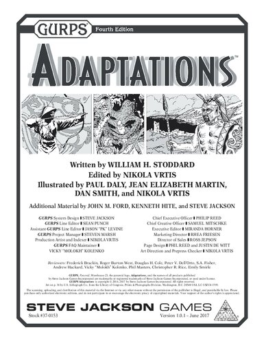 Gurps Adaptations William H Stoddard Nikola Vrtis