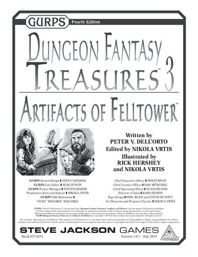 Dungeon Fantasy Treasures 3 Artifacts Of Felltower Peter V Dellorto