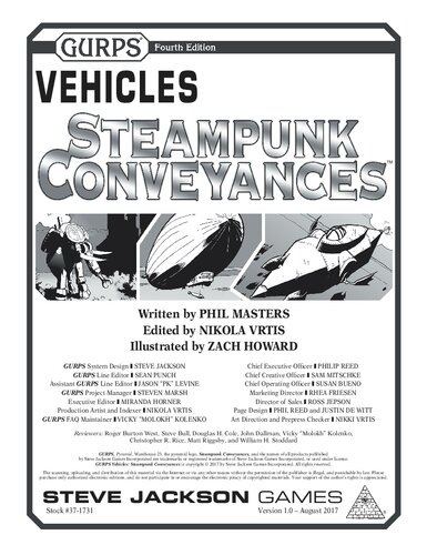 Gurps Vehicles Steampunk Conveyances Phil Masters Nikola Vrtis