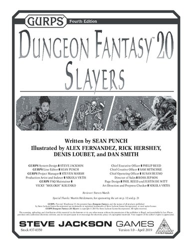 Gurps Dungeon Fantasy 20 Slayers Sean Punch