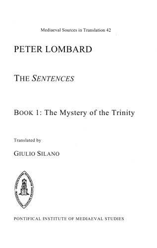The Sentences Book 1 The Mystery Of The Trinity Peter Lombard