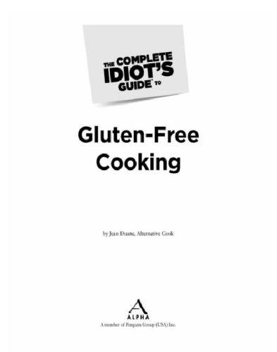 The Complete Idiots Guide To Glutenfree Cooking Jean Duane