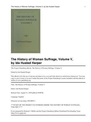 The History Of Woman Suffrage Volume V Harper Ida Husted