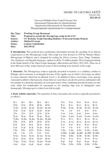Proposal To Encode The Mwangwego Script In The Ucs Michael Everson