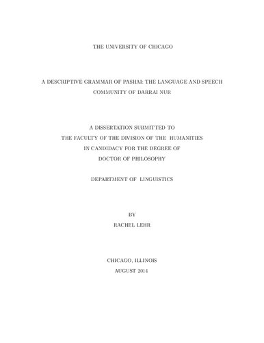 A Descriptive Grammar Of Pashai The Language Of Speech And Language Community Of Darrai Nur Lehr