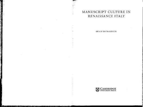 Manuscript Culture In Renaissance Italy Brian Richardson