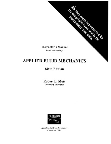 Instructors Manual Solutionary Applied Fluid Mechanics 6th Edition Robert L Mott