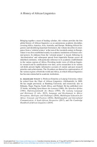 A History Of African Linguistics H Ekkehard Wolff