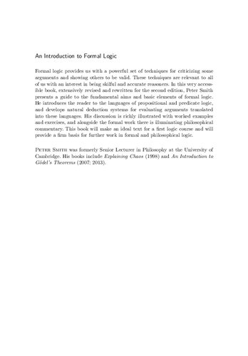 An Introduction To Formal Logic 2nd Edition Peter Smith