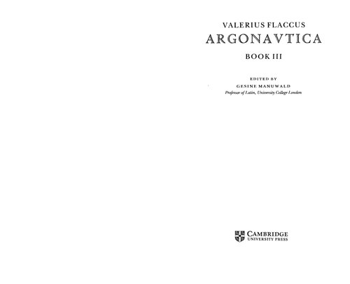 Valerius Flaccus Argonautica Book Iii Gaius Valerius Flaccus Gesine Manuwald