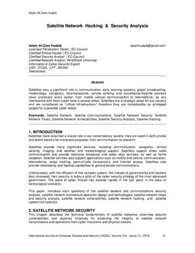 Satellite Network Threats Hacking Security Analysis Adam Hudaib