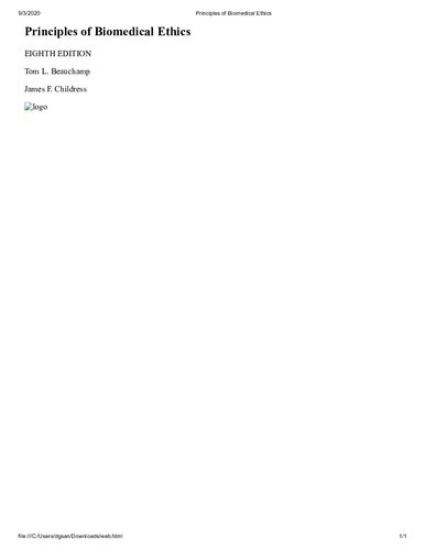 Principles Of Biomedical Ethics 8th Edition Tom L Beauchamp