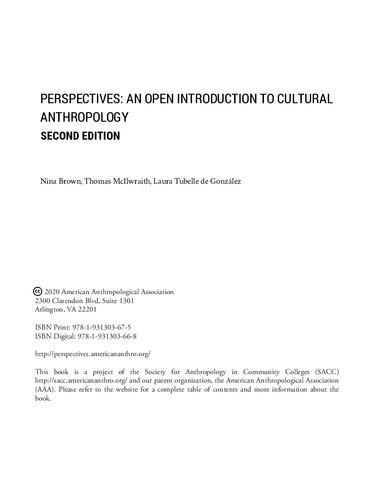Perspectives An Open Invitation To Cultural Anthropology An Open Introduction To Cultural Anthropology Second Edition Nina Brown Editor Thomas Mcilwraith Editor Laura Tubelle De Gonzlez Editor