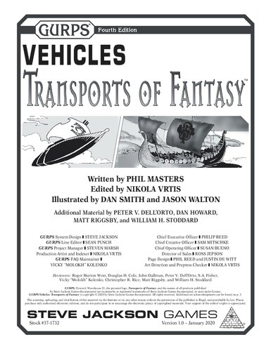 Gurps Vehicles Transports Of Fantasy Phil Masters Nikola Vrtis